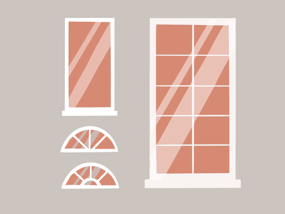 Illustration av olika typer av fönster