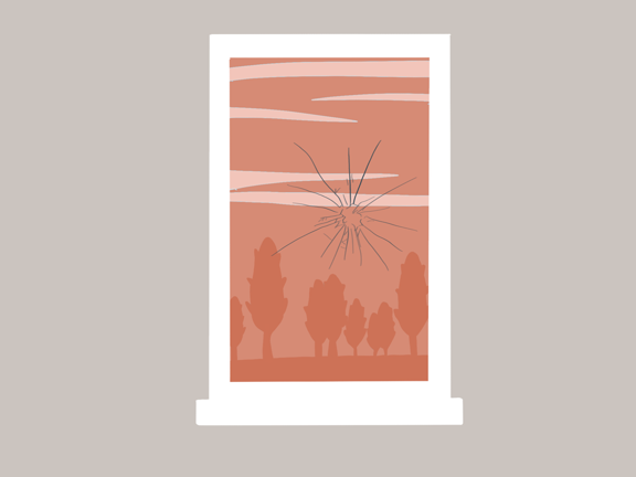 Illustration av trasigt fönster